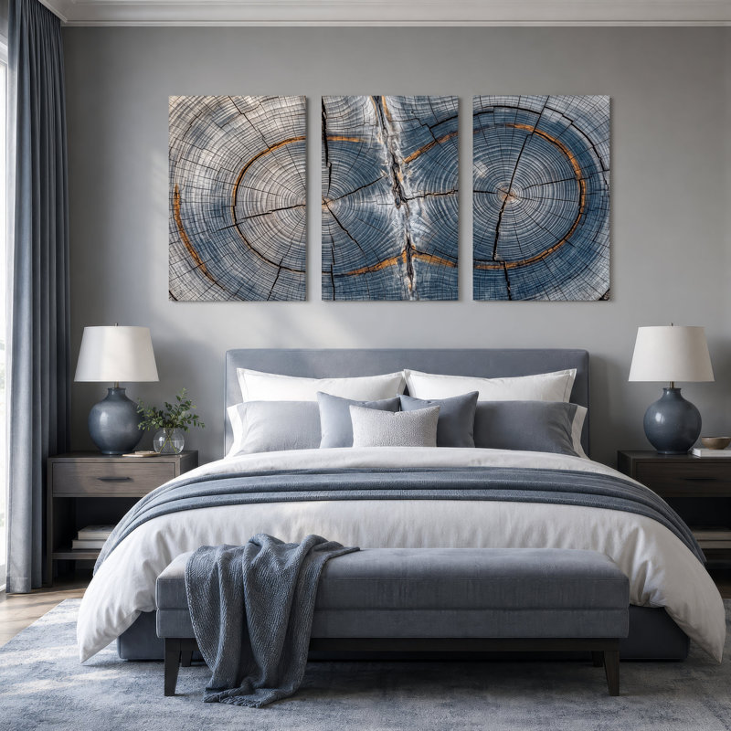 Ensemble de 3 toiles bleues et grises, H 24 po x l 16 po x 3 pièces