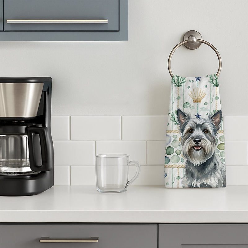 Gray Skye Terrier Coastal Sea Glass Kitchen Towel, Gray Skye Terrier