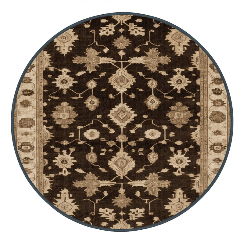 Machine Washable Overdyed Brown Area Rug, Round 5'