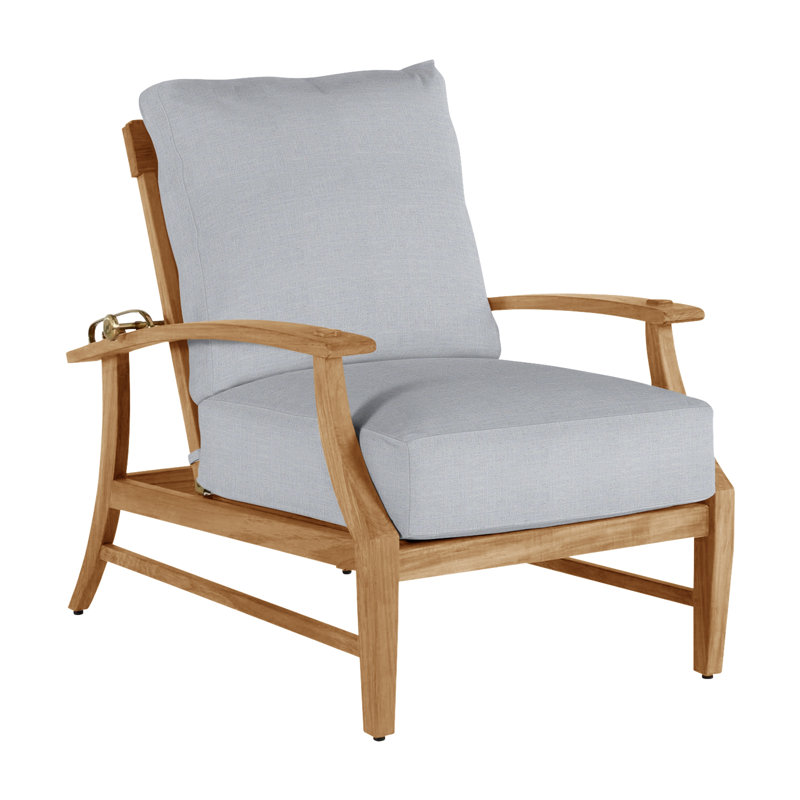 Croquet Teak Patio Chair with Cushions, Natural Teak, Welt, Linen Chambray