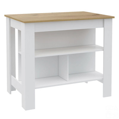 Kitchen Island, Kitchen Table 35" H, Four Legs, Three Open Storage  Shelves