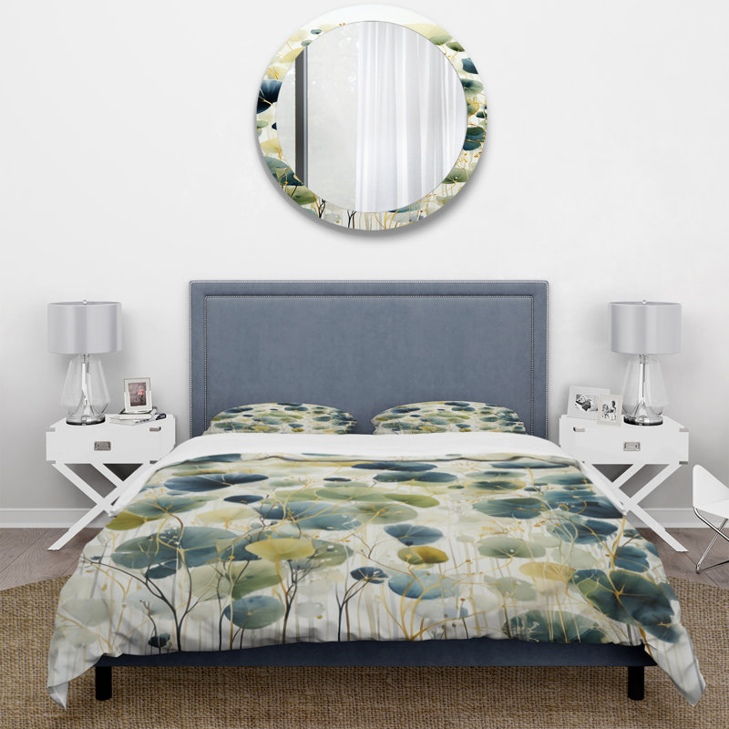 Blue Green Botanical Elegance - Ensemble de housse de couette Abstract Botanicals - Microfibre de polyester