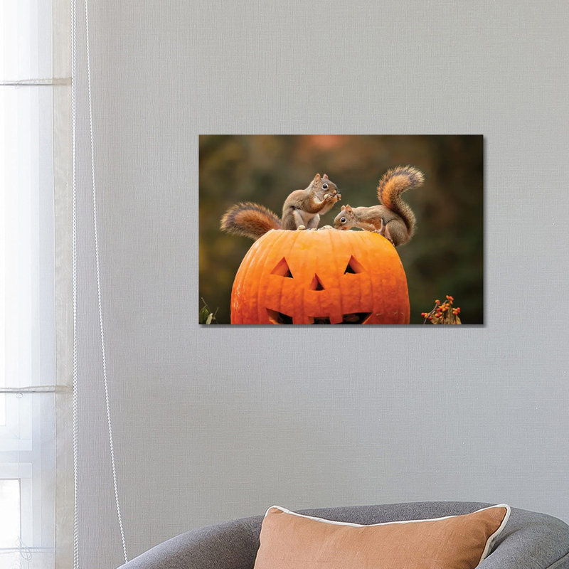 Red Squirrels And Pumpkin by Karen Burke - Wrapped Canvas Print, 66.04 cm H x 45.72 cm W x 3.175 cm D