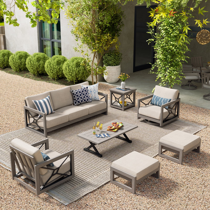 Marindo 5 Person Aluminum Patio Conversation Set With Swivel Lounge Chairs, Ottomans And Sunbrella® Cushions