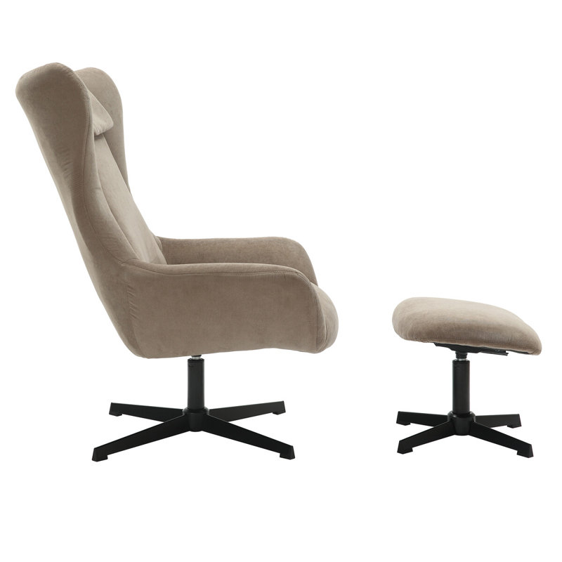 Tishkevich Upholstered Swivel Accent Chair with Footstool, Brown Corduroy