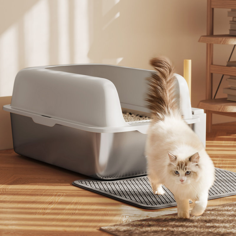 Charliann Stainless Steel Litter Box with Scoop, White