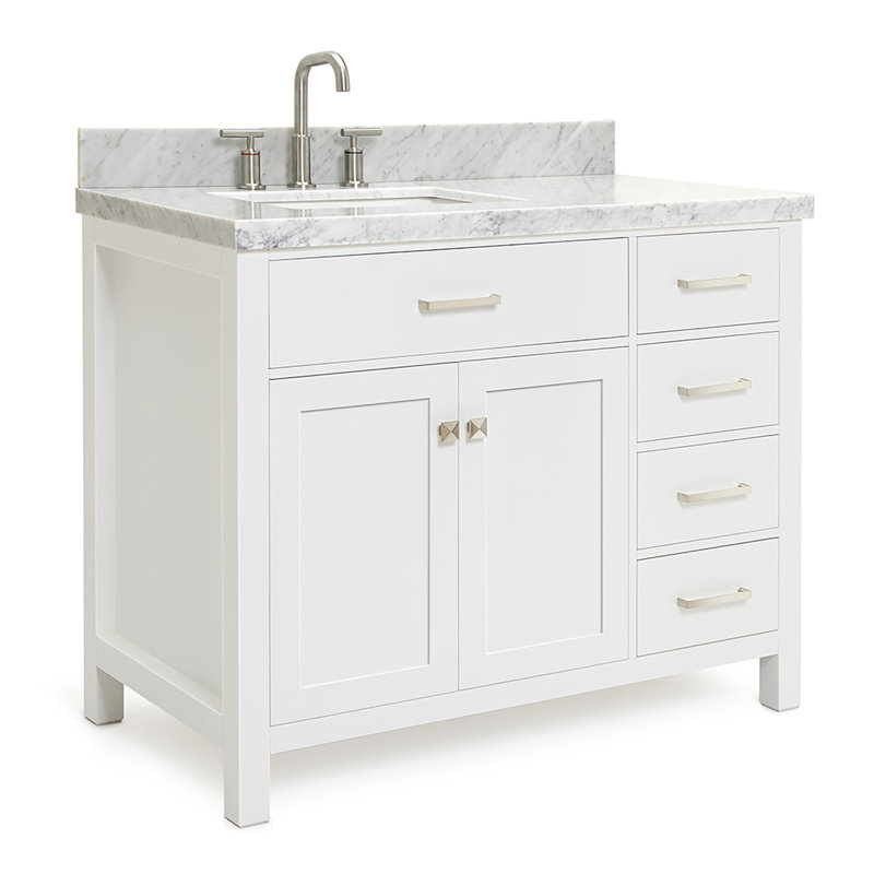 Meuble-lavabo simple 42 po avec plateau en marbre blanc de Carrare Abbate, Blanc