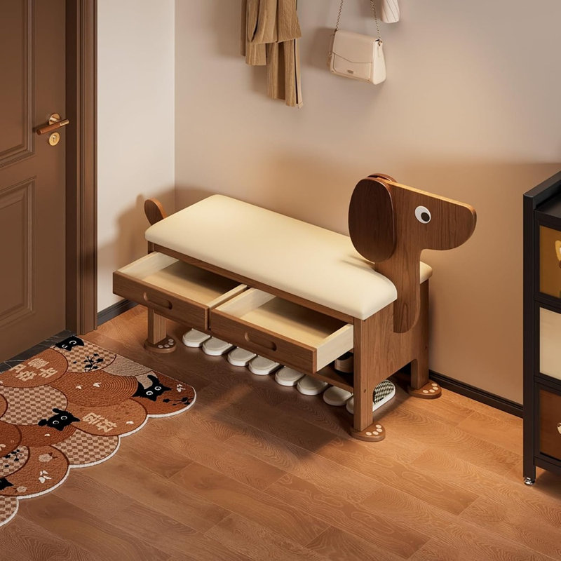 Banc de rangement à chaussures en bois avec coussin rembourré, meuble de rangement à chaussures d'entrée