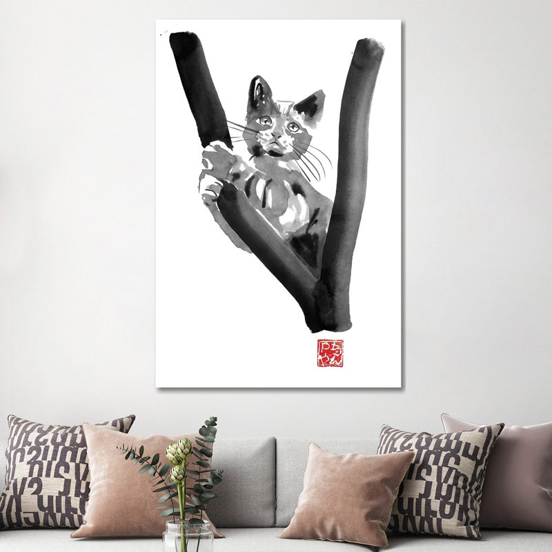 Cat In Tree by Péchane - Painting on Canvas, 66.04 cm H x 45.72 cm W x 3.175 cm D, Wrapped Canvas