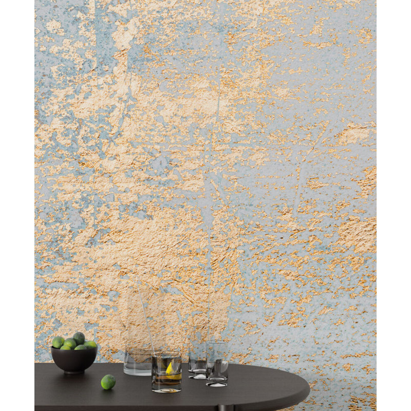 Papier peint abstrait bleu clair et doré, L 1320 po x l 200 po, Non tissé