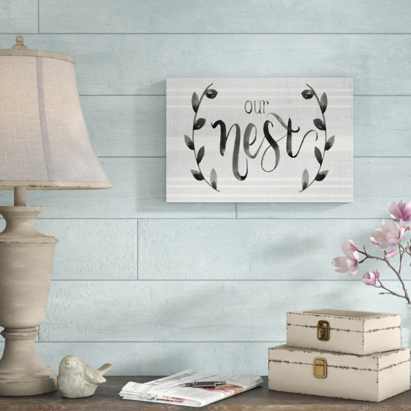 «Our Nest is Blessed I», art textuel sur toile, H 12 po x l 18 po