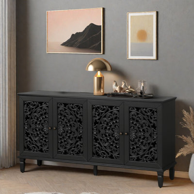4-Door Antique Storage Cabinet with Adjustable Shelves and Floral Carvings by Astoria Grand