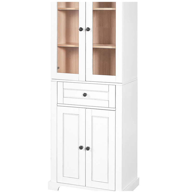 Armoire de rangement pour salle de bain avec portes, tablettes réglables et tiroir, Blanc