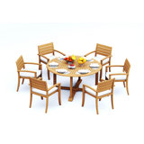 4 Seats 5 Pcs Grade-A Teak Wood Dining Set: 60" Round Table And 4 Travota Stacking Arm Chairs #11TV1204