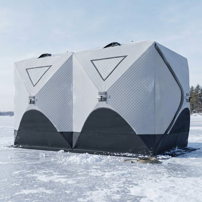 5-8 Person Insulated Pop-Up Ice Fishing Shelter, Portable Ice Fishing Tent Shanty with Carrying Bag, 2 Doors and Anchors for Low-Temp -22℉, Light Gray