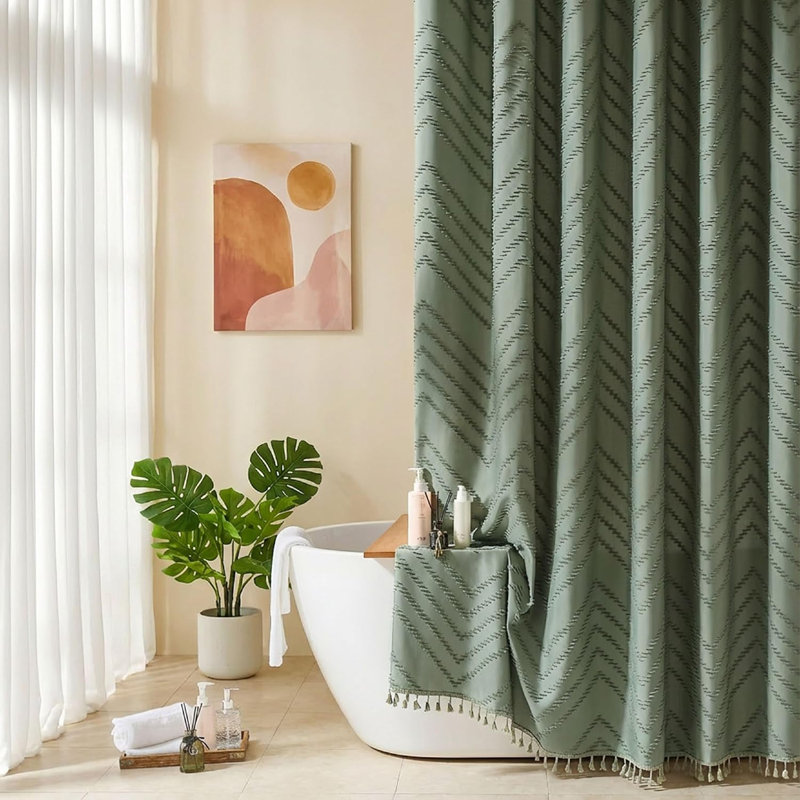 Rideau de douche vert sauge pour salle de bain Rideau de douche Boho, Vert sauge