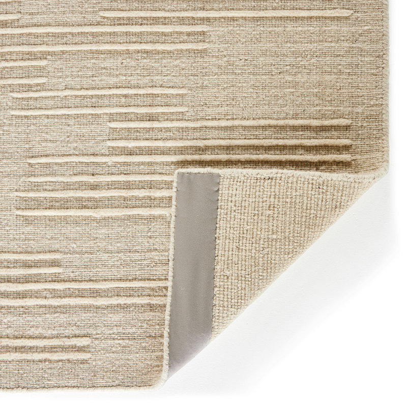 Geist Hand Loomed Wool Solid Color Area Rug in Cream/Flax, Rectangle 10' x 14'