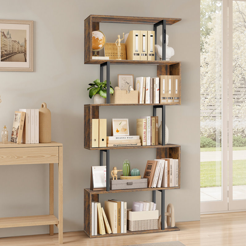 Bibliothèque géométrique à 6 niveaux avec éclairage, Brun