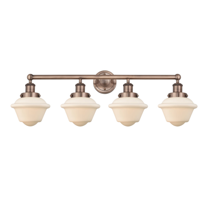 Éclairage pour meuble-lavabo à 4 lumières à intensité variable Grourke, Blanc mat, Cuivre antique