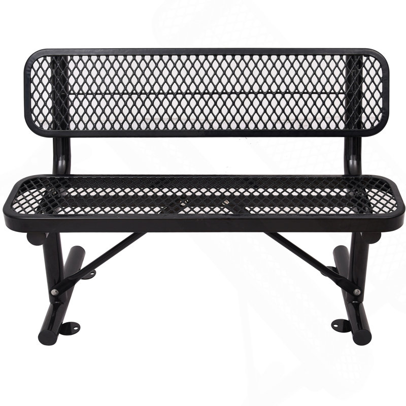 Banc d'extérieur en acier 4 pi avec dossier, Noir