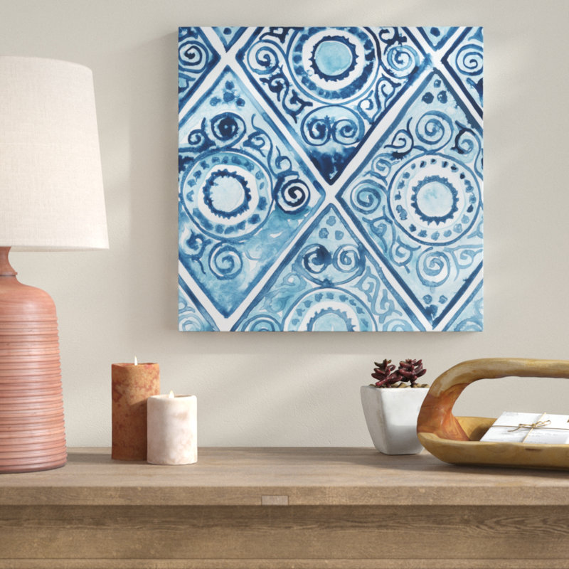 «Indigo Sampler I», peinture sur toile, H 36 po x l 36 po, Toile tendue