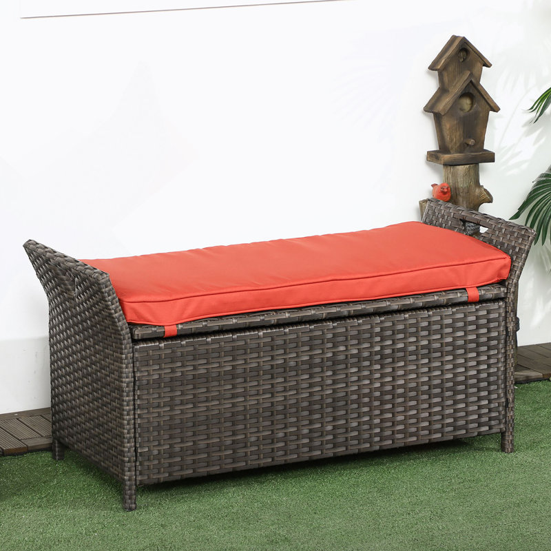 Banc de rangement en osier de patio 27 gallons Outsunny, meubles de patio en rotin PE pour l'extérieur