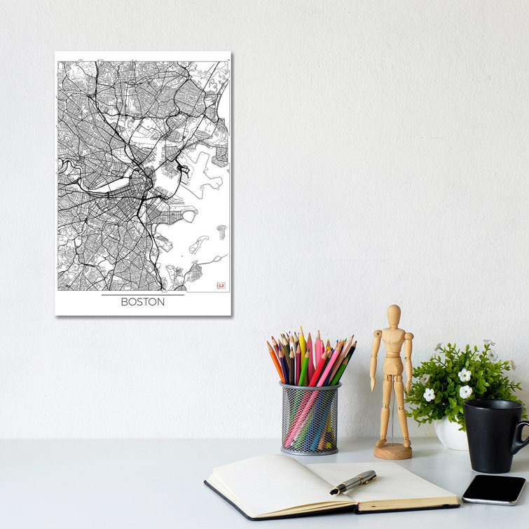 Boston Minimal Urban Blueprint Map by Hubert Roguski - Wrapped Canvas Print