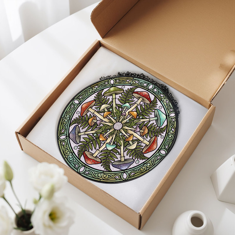 Panneau de vitrail Mushroom Mandala, 7,8 heures, H 7,8 po