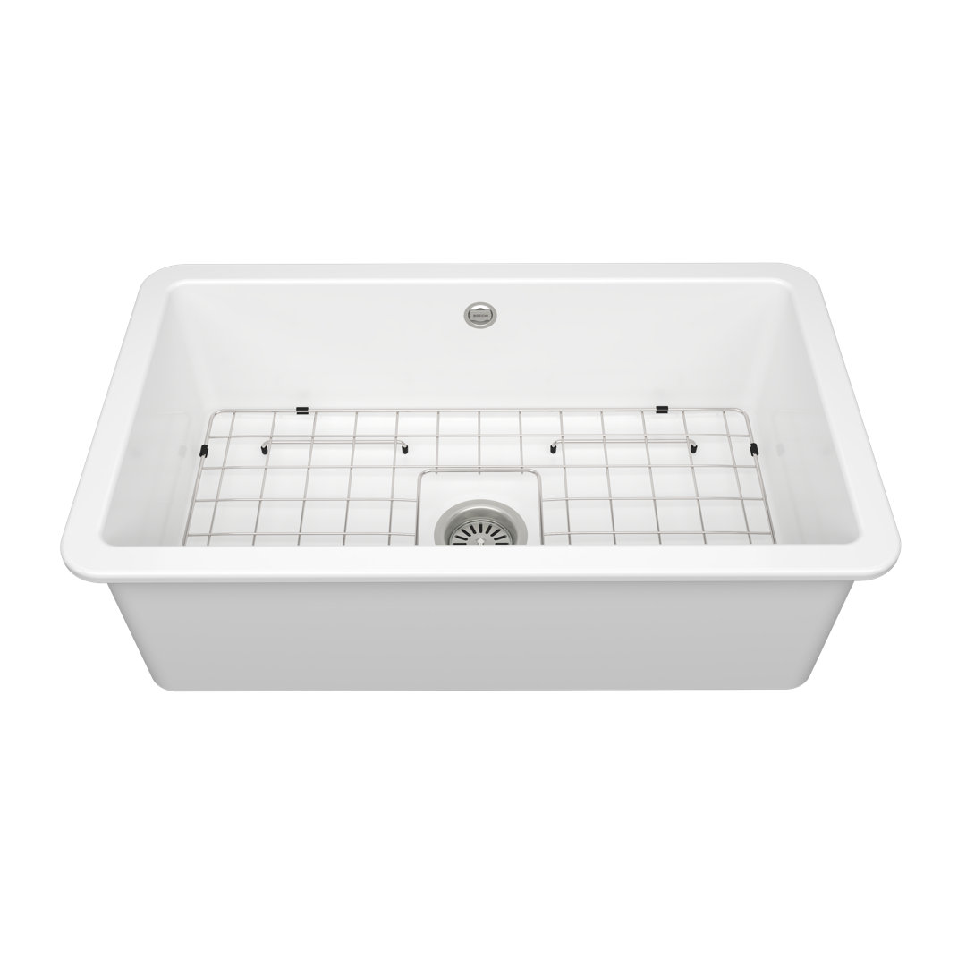 Sotto 32 1.0Bowl Ceramic Undermount Kitchen Sink, with Waste, Bottom Grid-813x480mm