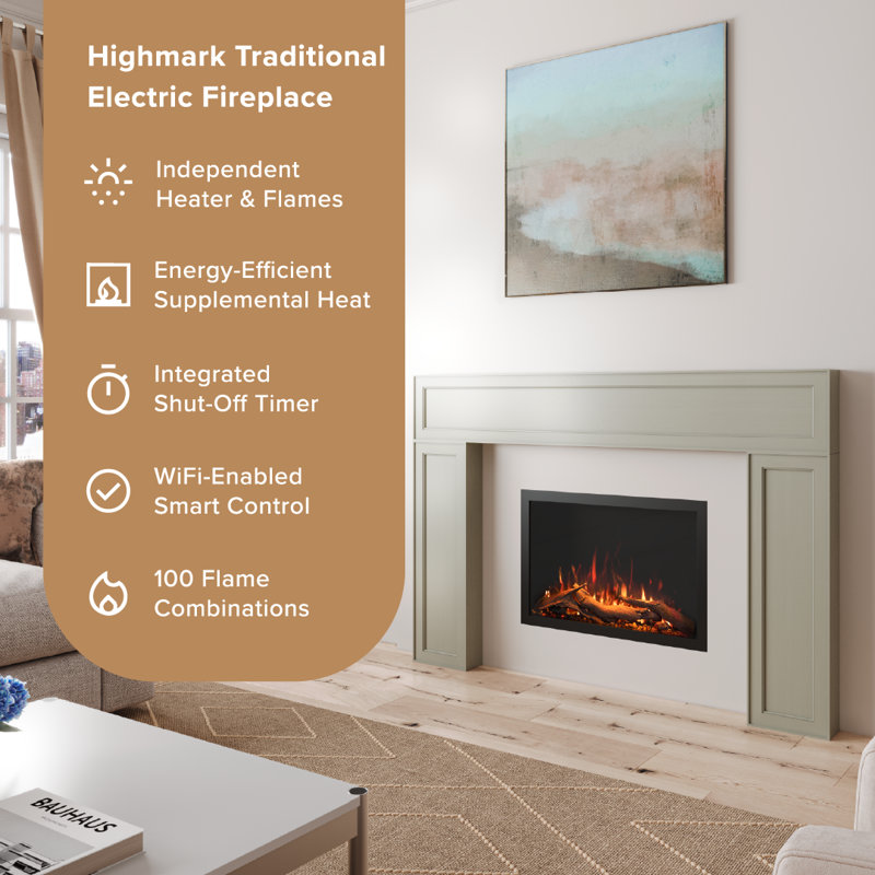 33.87 W Electric Smart Fireplace with Heat, 26" W