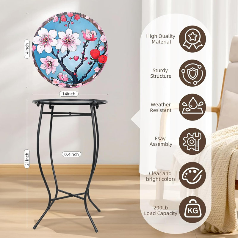 Round Metal Outdoor Side Table , 14cm cm W 14cm cm D