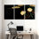 Pivoine sur fond noir, nuages dorés, fleurs jaunes, tige verte, ensemble de 3 impressions sur toile