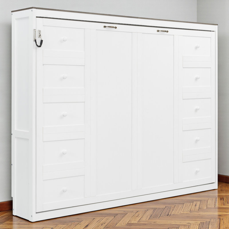 Murphy Bed With LED Light, White, Queen