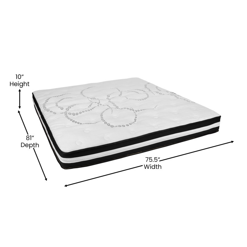 Aluino Tufted Platform Bed with 10 Inch Pocket Spring Mattress, Black, King