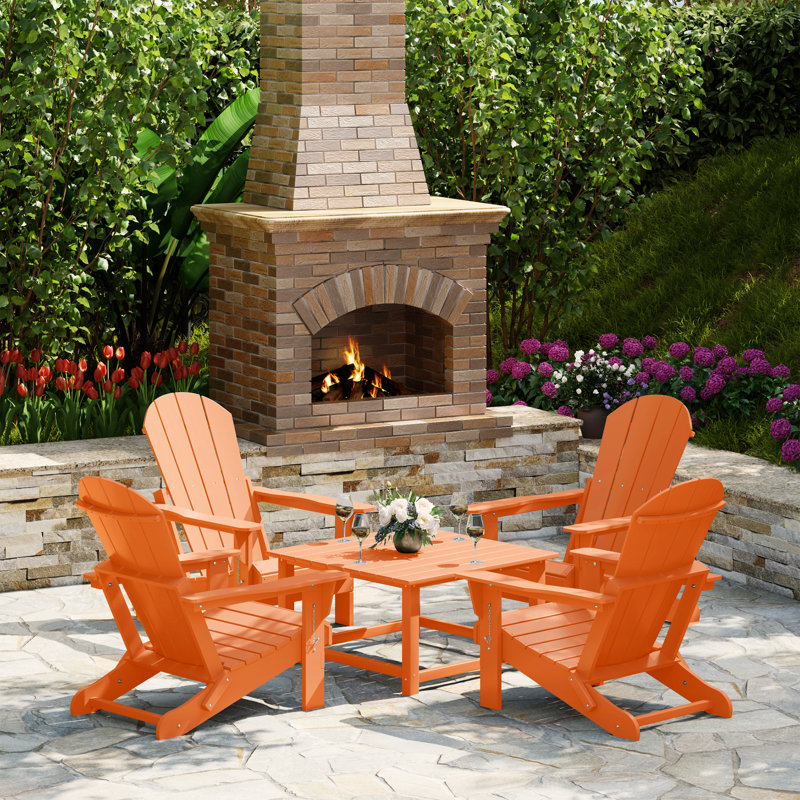 Ensemble de conversation Adirondack pour l'extérieur avec table basse carrée 5 pièces Laguna, Orange