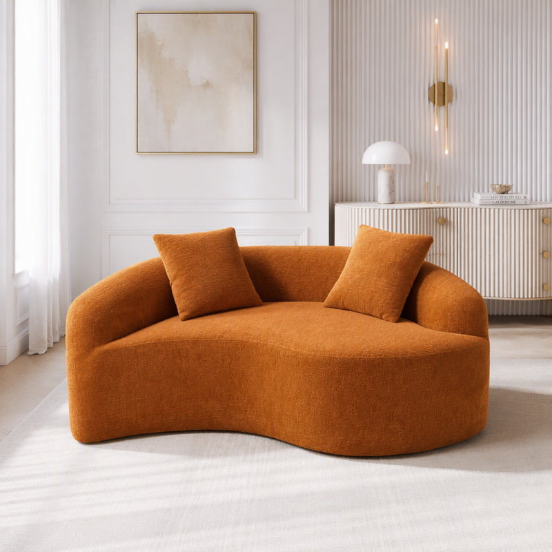 Canapé d'angle en chenille incurvé en forme de S, design DuZAL-Depth, compact et sans assemblage, Orange Chenille