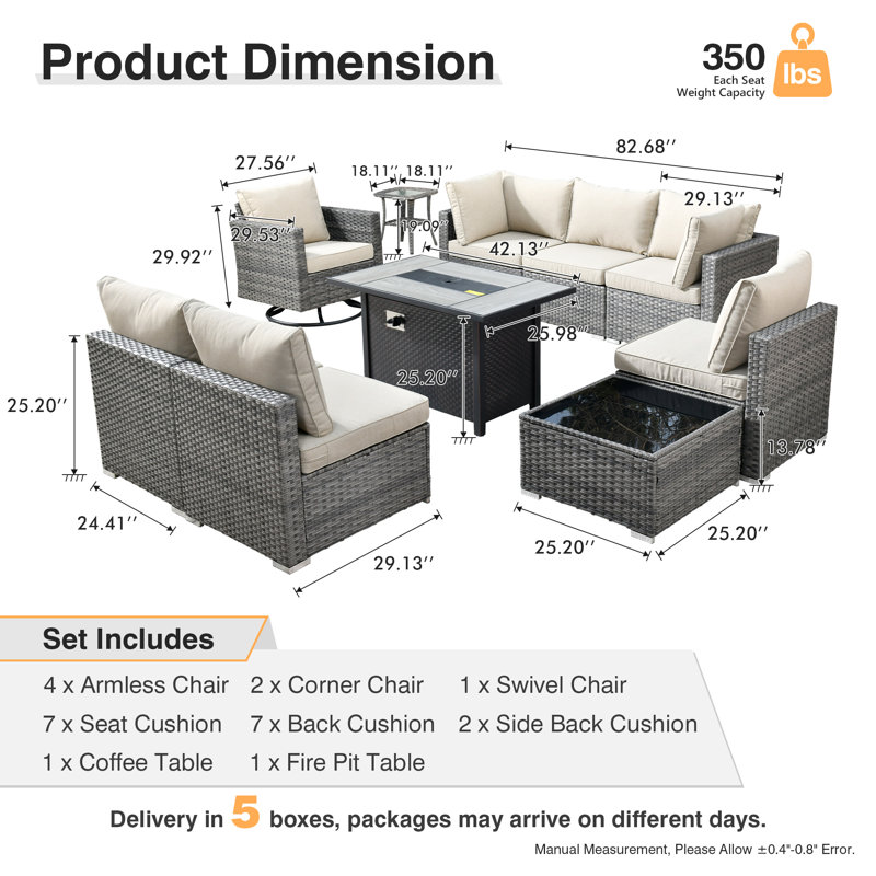 Zelmiro Wicker 8 - Person Patio Conversation Set with Cushions, Beige