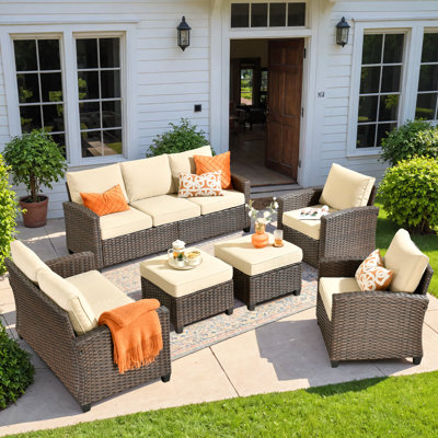 Sturgill 6-Piece Outdoor Wicker Sofa and Loveseat Seating Group,All Weather Patio Conversation Set with Cushions