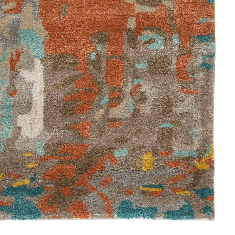 Tapis gris / bleu / jaune touffeté à la main Fleishman, Rectangle 2 pi x 3 pi