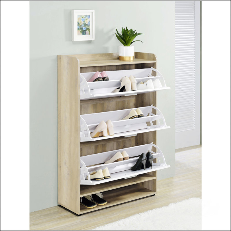 White 3-Tier Engineered Wood Shoe Cabinet, White