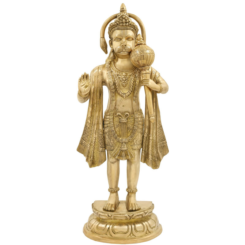 Statue de Hanuman super fin debout avec la queue dans une auréole