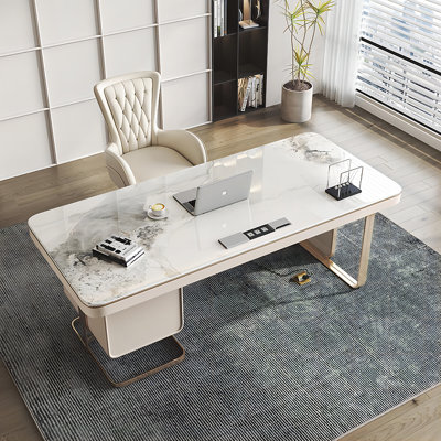 Bureau en acier inoxydable fritté beige 62,99 po, 3 tiroirs
