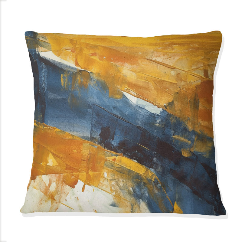 Evening Glow Abstract Orange and Royal Blue I - Coussin décoratif avec peinture abstraite