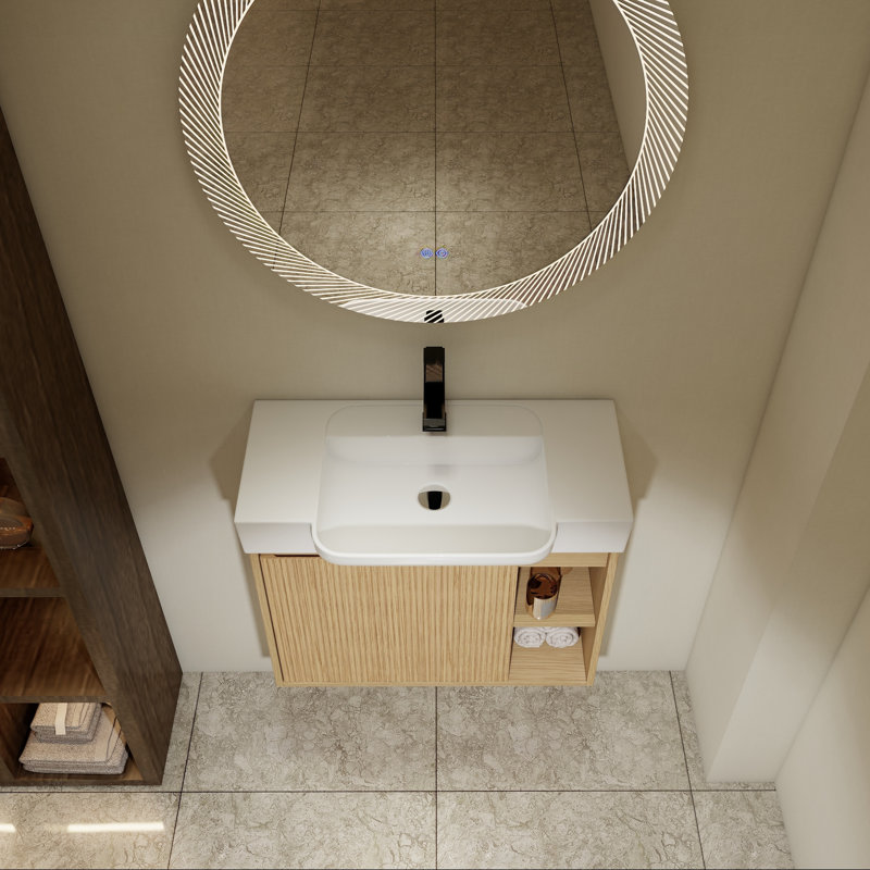 Meuble-lavabo mural avec lavabo en céramique blanche et porte à fermeture en douceur, 28"