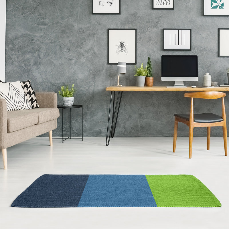 Tapis à rayures bleu/bleu/vert rayé, Rectangle 5 pi x 3 pi