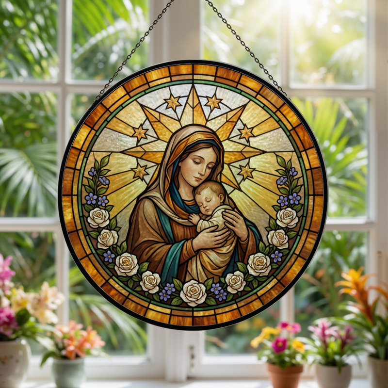 Panneau de vitrail en verre coloré, 7,8 heures, H 7,8 po