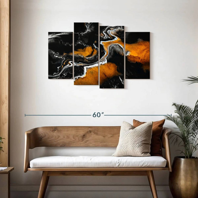 Avery or et noir abstrait, H 27 po x l 43 po
