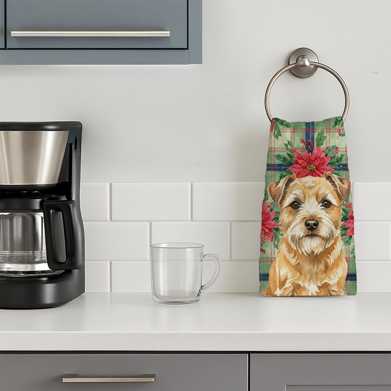 Wheaten Border Terrier Christmas PoinsettIas Kitchen Towel, Wheaten Border Terrier