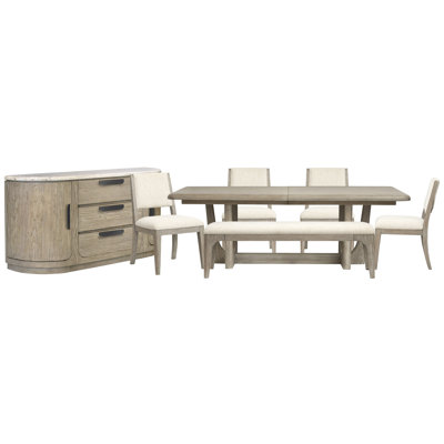 Table de salle à manger extensible à tréteaux avec banc et buffet à 4 chaises