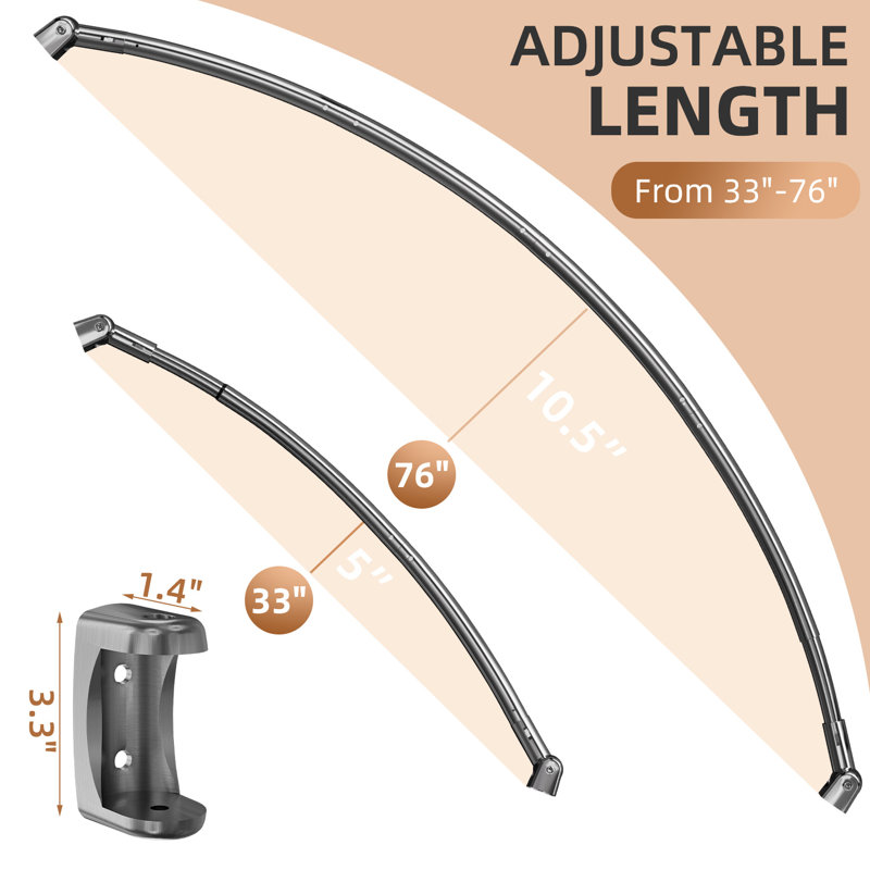 182.88cm Curved Shower Curtain Rod, Dark gray